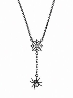 Black Spider Web Drop Necklace - Women Jewelry